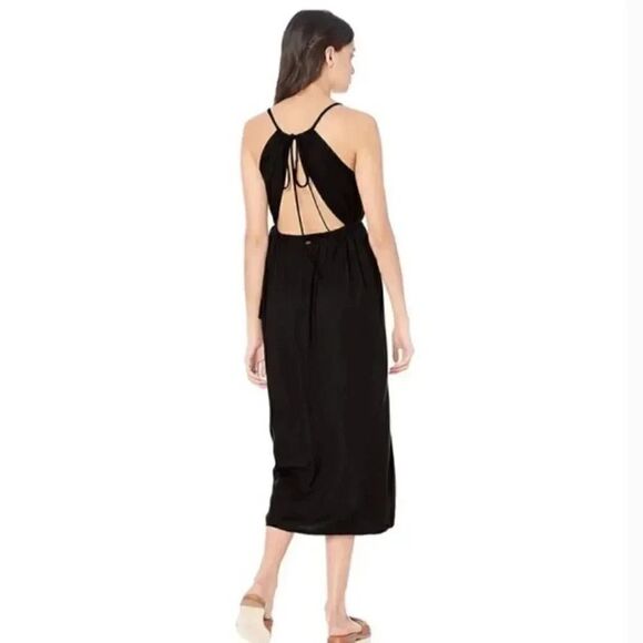 O’Neill Viscose Black Front Tie Straps  Slits Flowy Beach Maxi Womens Dress SZ S - Picture 2 of 16